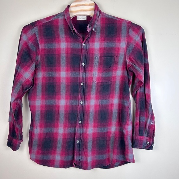 Hobbs Creek Red Gray Plaid Flannel Button Down Shirt 100% Cotton Men’s Large - Picture 2 of 11
